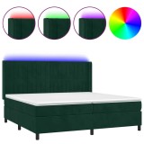 Cumpara ieftin Pat cu arcuri, saltea si LED, verde inchis, 200x200 cm, catifea