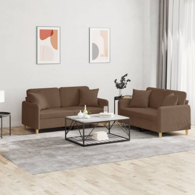vidaXL Set de canapele cu perne, 2 piese, maro, textil foto