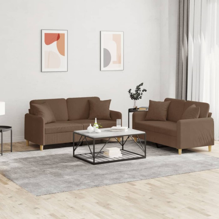 vidaXL Set de canapele cu perne, 2 piese, maro, textil