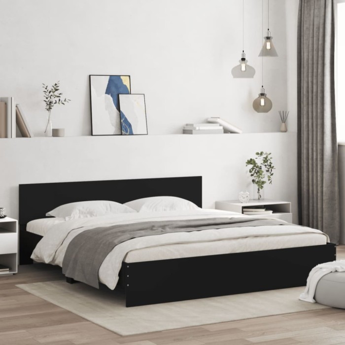 vidaXL Cadru de pat cu tăblie și LED, negru, 180x200 cm 3207589
