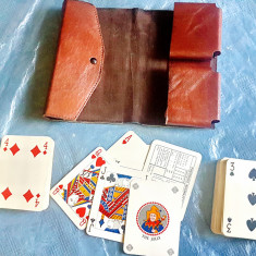 E129-Set 2 perechi carti joc vechi carton 52+ 2 Jokeri si 1 reclama.