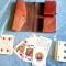 E129-Set 2 perechi carti joc vechi carton 52+ 2 Jokeri si 1 reclama.