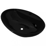 Chiuveta baie, orificiu robinet/preaplin, negru, ceramica, oval