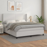 VidaXL Pat box spring cu saltea, alb, 180x200 cm, piele ecologică