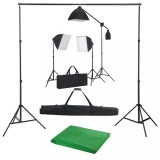 Cumpara ieftin Kit 3x Softbox 150W macara si geanta transport , Suport 2x3m cu panza Verde 2.4x3m