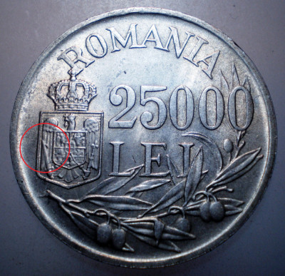 R.211 ROMANIA MIHAI I 25000 LEI 1946 EROARE RARA foto