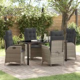 Set de Dining pentru Grădină de 5 Piese cu Perne Gri din Rattan Sintetic
