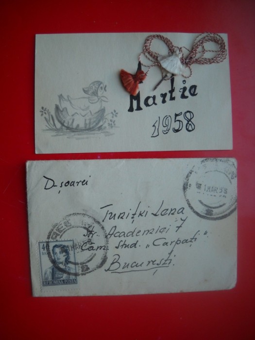 HOPCT 9089 CU PLIC DIN 1958 -FELICITARE CRACIUN / AN NOU -2 FILE -CIRCULATA
