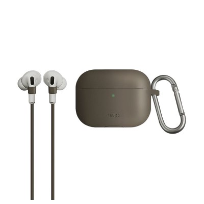 Husa silicon cu snur casti Uniq Vencer pentru Airpods Pro, Bej foto