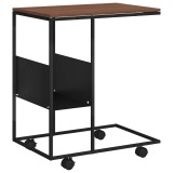 Cumpara ieftin Masa laterala cu roti, negru, 55x36x63,5 cm, lemn prelucrat