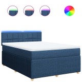 Cumpara ieftin Pat continental cu saltea, albastru, 160x200cm, material textil