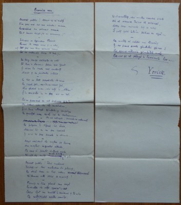 Manuscrisul poeziei parodice Cronica mea, de Alexandru Hodos, semnata de acesta cu pseudonimul literar Yorick foto