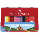 Cumpara ieftin Creioane Colorate Faber-Castell Eco, 52 Buc/Set, 48 Creioane Colorate + 4 Accesorii, Culori Asortate, Cutie Metalica, Creion de Colorat, Creioane Colo