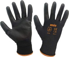 Set 10 perechi manusi de lucru Ansio, nailon/poliuretan, negru/portocaliu, marimea L