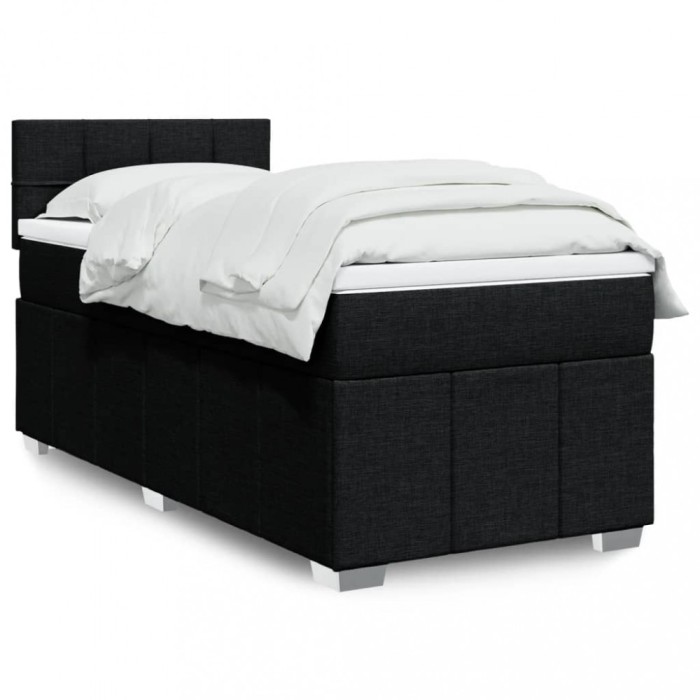 vidaXL Pat box spring cu saltea, negru, 90x190 cm, textil 3286925