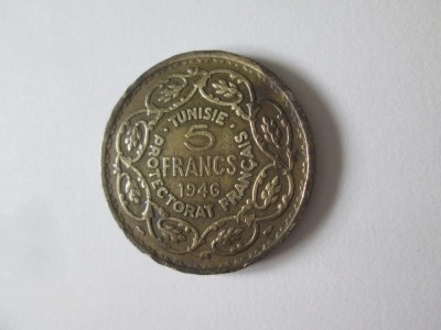 Tunisia Protectorat Francez 5 Francs 1946 cu patina frumoasa foto