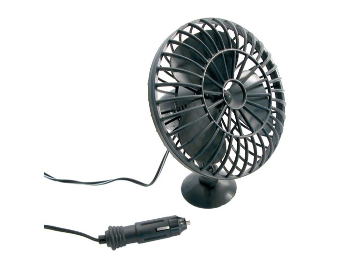 Ventilator auto Carpoint 12V cu rama de plastic, mufa de bricheta si ventuza de fixare