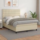 Cumpara ieftin Pat box spring cu saltea, crem, 140x200 cm, piele ecologică