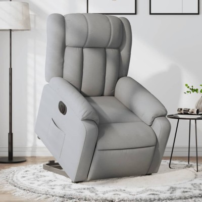 vidaXL Fotoliu electric rabatabil cu ridicare, gri deschis, textil 3205340 foto