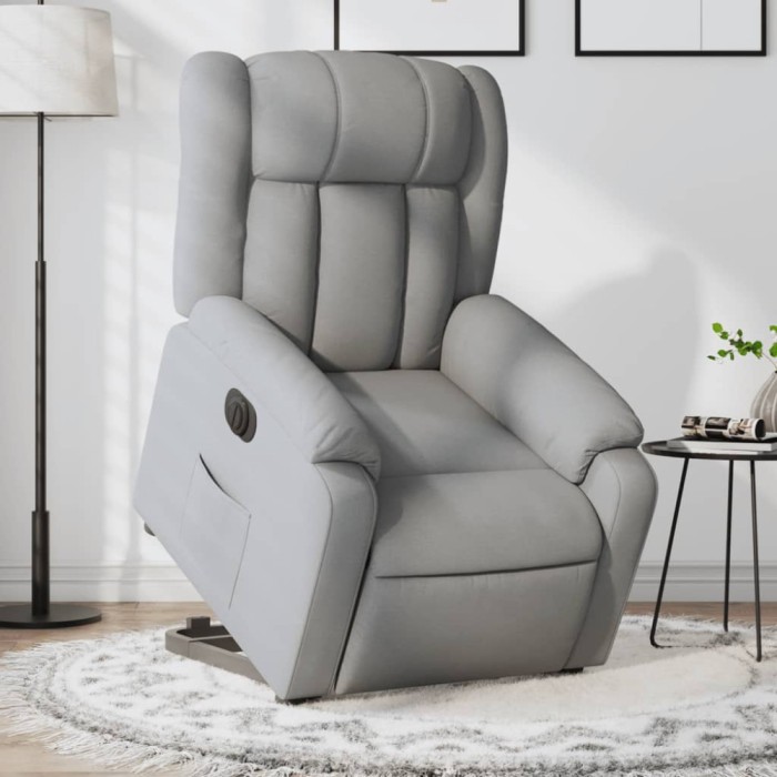 vidaXL Fotoliu electric rabatabil cu ridicare, gri deschis, textil 3205340