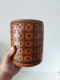 Vas ceramic / vaza forma cilindrica, vintage, stantata si semnata 43/II, 12cm inaltime x 9cm diametru