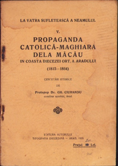 775SPN Propaganda catolică-maghiară dela Măcău 1925 Ciuhandu semnat Meteș