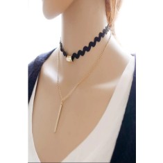 Choker Mystyle Fashion Black Duble - Colier elegant pentru gat - Black Delux