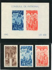 1943 , Lp 154 I , LP 154 II , Consiliul de patronaj , colita ned. + serie - MNH foto