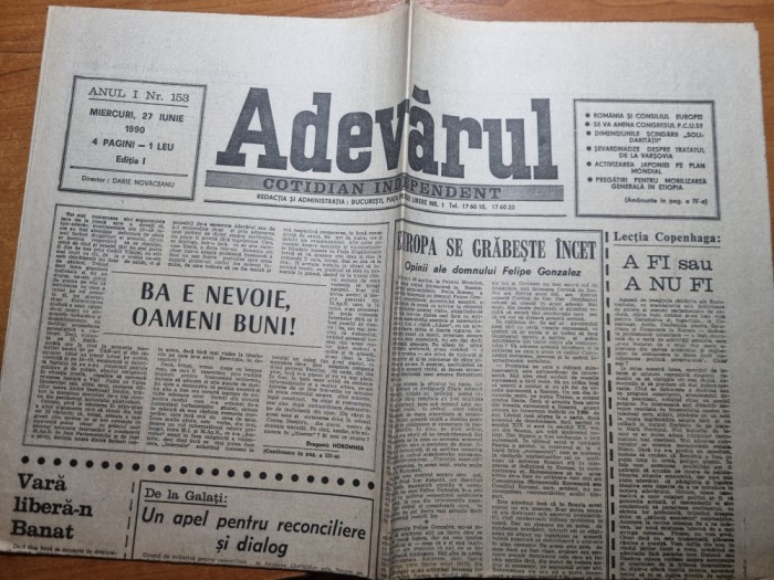 ziarul adevarul 27 iunie 1990