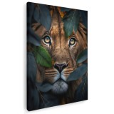 Tablou canvas portret leu inteligenta artificiala in nuante maro, verde, negru 1068 Tablou canvas pe panza CU RAMA 60x90 cm