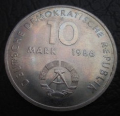 Germania (Republica Democrata ) : 10 mark ( marci ) 1986 _ Ernst Talmann UNC foto