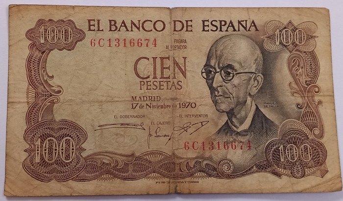 Spania, 100 Pesetas 1970