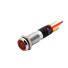 Indicator martor LED plat de panou din alama, 8mm, pini 2.8mm, rosu, 12-24V DC, IP65, FL1M-08FJ-1-RED