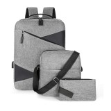 Set, Trio Rucsac Laptop, cu USB, Gri, din poliester, port usb extern, compartimente multiple pentru organizare eficienta
