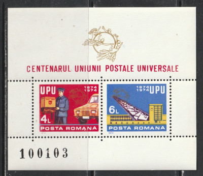 Romania 1974 - #848 Centenaturul UPU S/S 1v MNH foto
