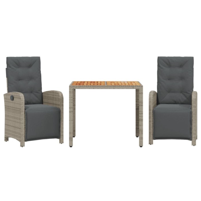 Set bistro de gradina cu perne, 3 piese, gri, poliratan