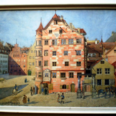 T.044 TABLOU ACUARELA NÜRNBERG THERESIENPLATZ SEMNAT J.A. LUCKMEYER 1915