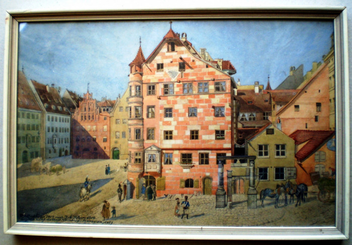 T.044 TABLOU ACUARELA N&Uuml;RNBERG THERESIENPLATZ SEMNAT J.A. LUCKMEYER 1915