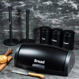 Set cutie pentru paine, recipiente pentru ceai, cafea, zahar, suport pentru pahare si suport pentru servetele, negru, Klausberg
