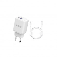 Incarcator priza Type-C/USB + cablu Compatibil cu iPhone Lito LT-LC02 Alb
