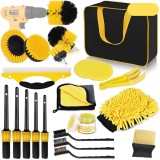 Set 23 Accesorii pentru Curatare Auto, Flippy, din PP si Microfibra, Interior/Exterior, 30 x 24 x 12 cm, Galben/Negru
