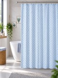 Cumpara ieftin Perdea de Dus Jacquard Model Romburi, Gri Albastrui, Marime 180 180 cm, Poliester si Polipropilena, 12 Inele Incluse