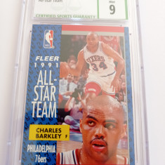 Cartonas de colectie 1991-92 FLEER CHARLES BARKLEY #213 - gradat CSG 9 MINT