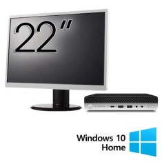 Pachet Calculator Refurbished HP EliteDesk 800 G3 Mini PC, Intel Core i7-7700T 2.90 - 3.80GHz, 8GB DDR4, 256GB SSD, Wi-Fi + Monitor 22 Inch + Windows