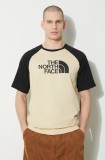 The North Face tricou din bumbac M S/S Raglan Easy Tee bărbați, culoarea bej, cu model, NF0A87N73X41