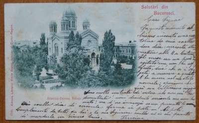 Carte postala circulata , Bucuresti , Biserica Domnita Balasa , 1902 , clasica foto