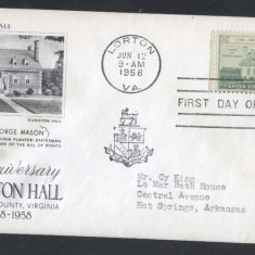 United States 1958 George Mason Gunston Hall FDC K.573