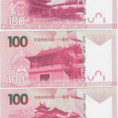 !!! CHINA - FANTASY NOTE - 3 X 100 YUAN 2021 , OPERA NATIONALA BEIJING - UNC