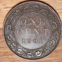 Canada - moneda de colectie istorica - bronz- 1 cent 1901 - Victoria - superba !