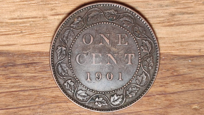 Canada - moneda de colectie istorica - bronz- 1 cent 1901 - Victoria - superba ! foto